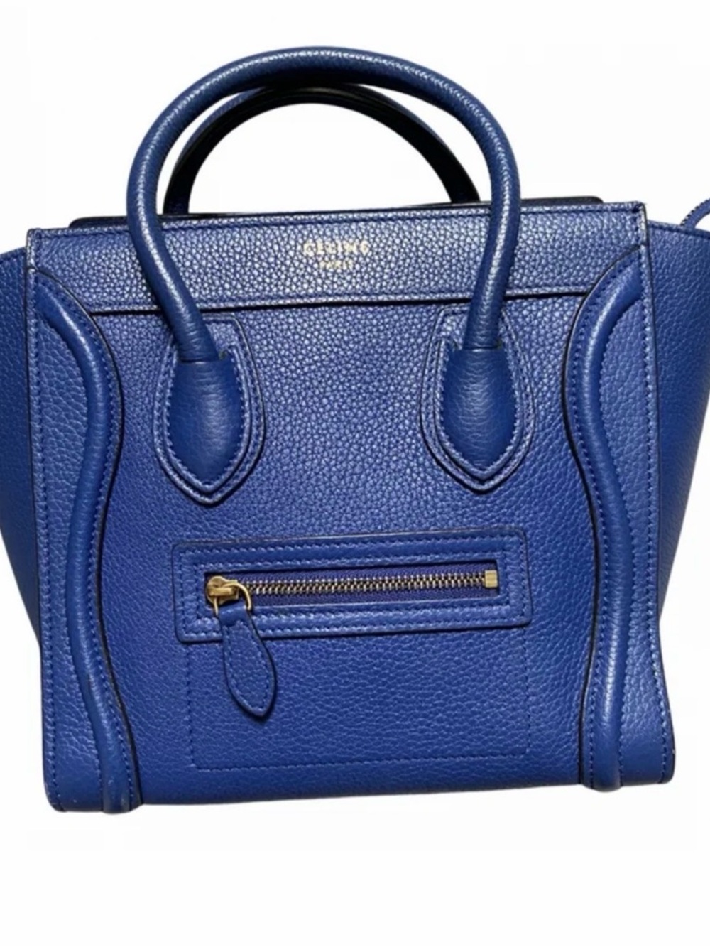 Celine Royal Blue Textured Leather Mini Luggage Satchel